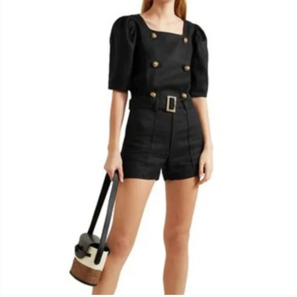 LISA MARIE FERNANDEZ Linen Top Short Set Black XS/S EUC $870